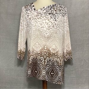 Chico’s Size 1 Brown Ombre Animal Print Tunic Top Stretch 3/4 Sleeve